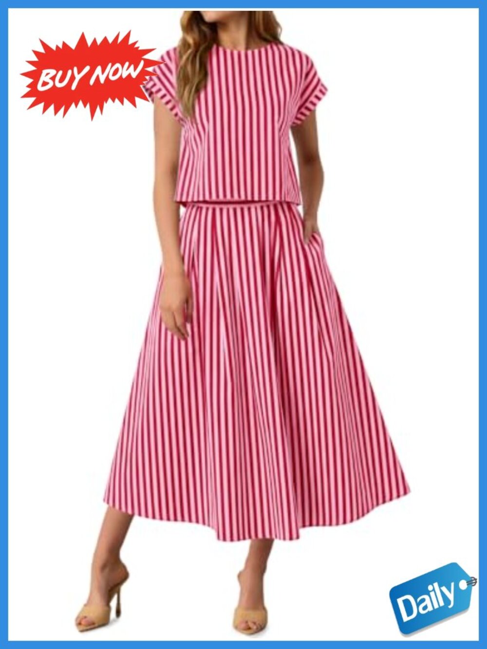 Striped 2 Piece Skirt Set Womens Matching Outfit with Pockets